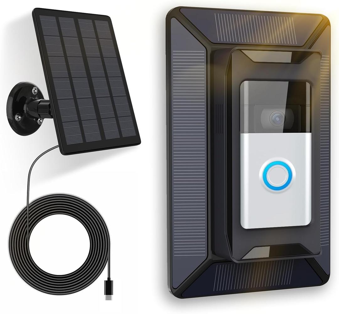 Solar Charger for Ring Doorbell, 2-in-1 with Mount Stand, Compatible with Ring Battery Doorbell 3/4/3 Plus, Ring Battery Doorbell Pro/Plus (2020/2021/2023)