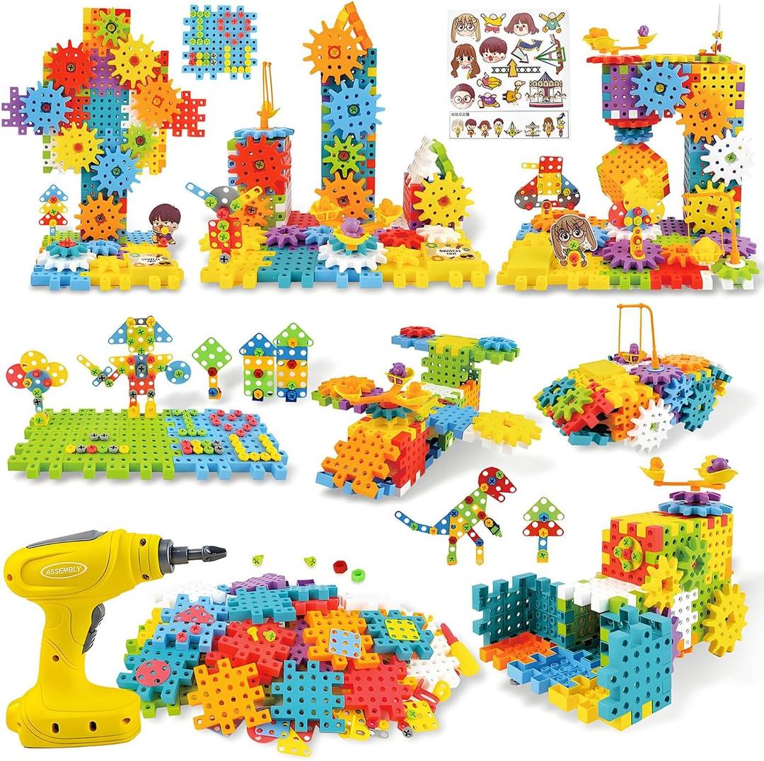 STEM Education Building Toys, 248 PCS Electric Gear Building Blocks Toys Set with Drill, Toddler Screw Toy, Kids Tool Set Construction Toy for Boys Girls Gifts Age 3-8