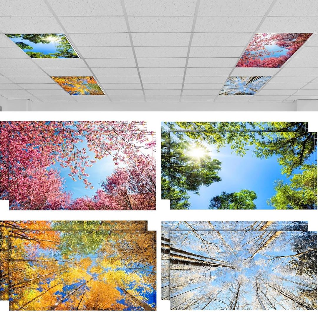 Patelai 8 Pack Light Covers for Classroom Ceiling 4 x 2 Feet Magnetic Light Covers Filter for Office School Drop Ceiling Supplies(Seasons Forest)