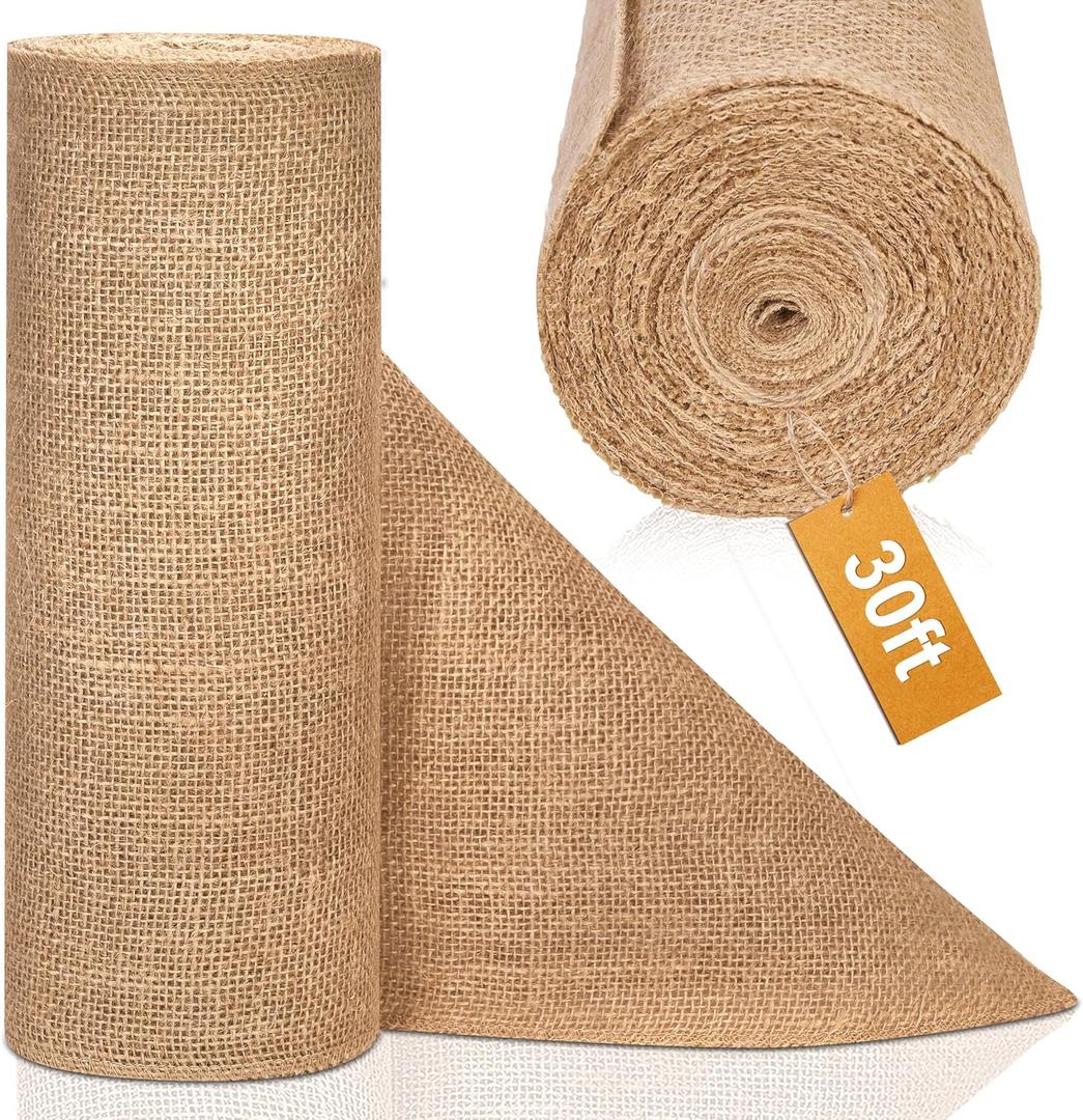12" x 10 yd Burlap Table Runners, Jute Burlap Runner for Table, Fabric Roll with Finished Edges, Ideal for Weddings, Placemats, Crafts, Home Decoration, Gardening