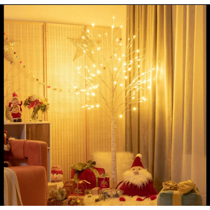 4 Ft Pre-lit White Twig Birch Tree for Christmas Holiday w LED Lights