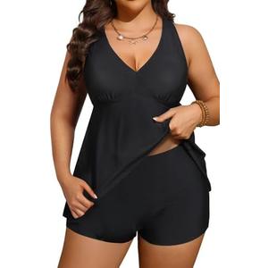 Aqua Eve Plus Size Swimsuits with Shorts Two Piece Tankini for Women Flowy Bathing Suits Athletic Swimwear Black 20W : Clothing, Shoes & Jewelry