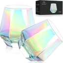 Wine Glasses Set of 2, Diamond Stemless Wine Glasses - Iridescent Glassware