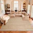 9x12 feet Jute & Wool Mini Check Area Rug with 4-Inch Border Handwoven mini Check Pattern – Living Room, Dining & Bedroom Rug, Neutral Indoor Natural Farmhouse Décor (9' x 12')