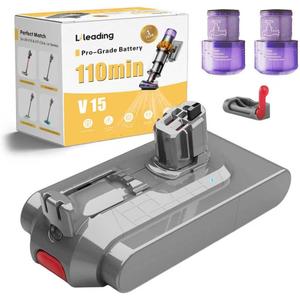 110-Min V15 Battery Replacement, Compatible with Dyson V15 Detect, V11 Torque Drive, Animal, Outsize, SV15, SV17, SV22, SV47, 967838/970013-02/03, 25.2V, Switch Lock & Filters