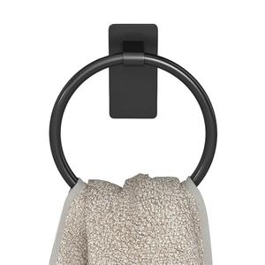 STWWO Adhesive Towel Ring, Hand Towel Holder for Bathroom, Adhesive Round Towel Ring for Bath RV, Black