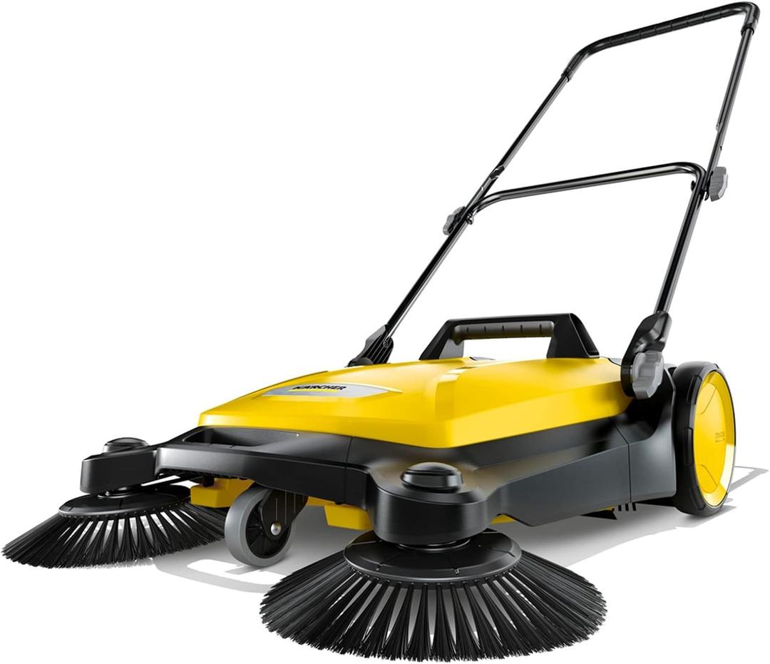 Krcher Walk Behind Outdoor Push Sweeper S 4 Twin for Workshops, Warehouses or Garages - 5X Faster Than a Push Broom, 5.25 Gallon Capacity, 26.8" Sweeping Width