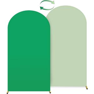 HEMMOTOP 7.2 ft Arch Backdrop Cover(One Piece Double Color), Green and Sage Green Spandex Arch Stand Covers, Fabric Stretchy Background for Balloon Arches, Wedding, Birthday Party, Baby Shower