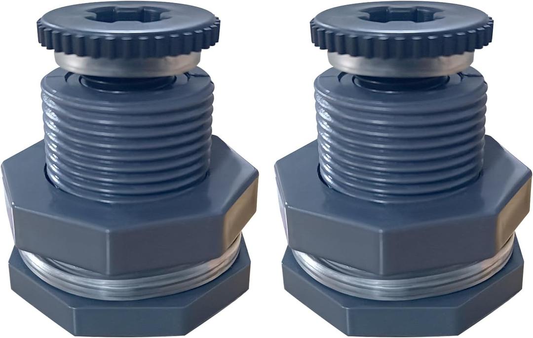 NPT 1.5" PVC Bulkhead Fitting, Heavy-Duty Female Plastic Water Tank Connector Adapter Fitting with Plugs for Rain Barrel,Spigot,Water Tank,Drain Bucket (Set of 2-Thickened Type)