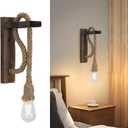 KEESFU Wood Wall Sconce 1 Light, Farmhouse Wood & Hemp Rope Wall Mount Light Fixture, Rustic Light Fixtures for Bedroom Entryway Hallway Living Room.