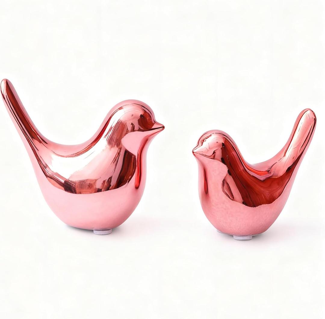Notakia Small Birds Statues Pink Home Decor Modern Style Decorative Ornaments for Living Room, Bedroom, Office Desktop, Cabinets (2Pcs Pink Birds)