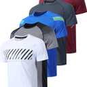 5 Pack Mens Active Quick Dry Crew Neck T Shirts | Athletic Running Gym Workout Short Sleeve Tee Tops Bulk (Medium, White/Gray/Blue/Charcoal/Maroon)