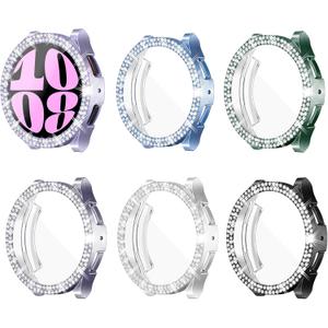 6-Pack Watch Screen Protector Compatible with Samsung Galaxy Watch6 40mm,TPU Soft Bling Case with 2 Rows Sparkly Rhinestone, Glitter Cover for Galaxy Smartwatch 6 40mm (SM-R930)