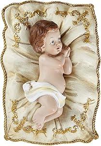 Infant Jesus Paired with White Pillow Resin Christmas Figurine, 5 Inches