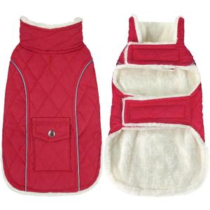 Malier Dog Winter Coat, Large, Red - Windproof, Extra Warm, Reflective Clothes for Large Dogs and Puppy