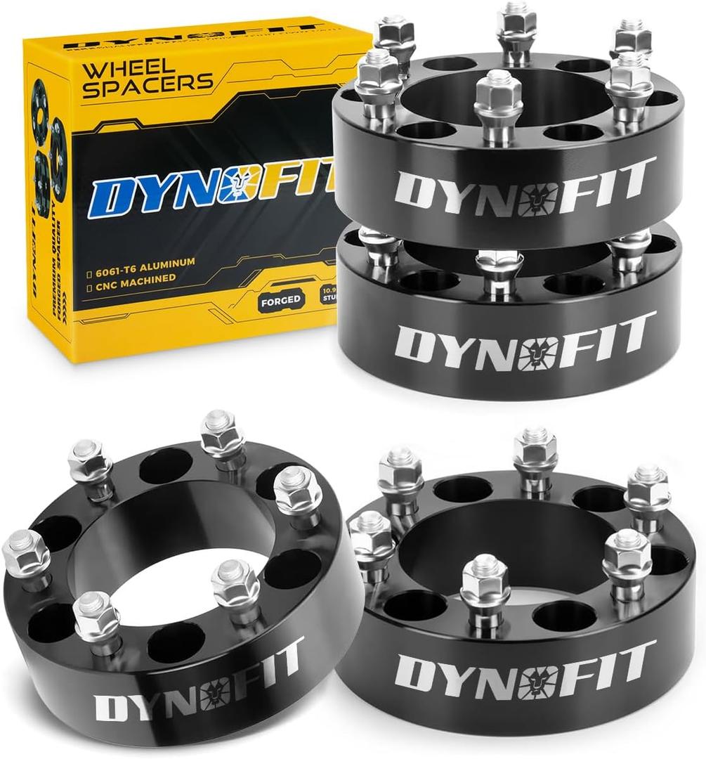 dynofit 6x5.5 Wheel Spacers 2 Inch Compatible with Toyota Tacoma, 4Runner, FJ Cruiser | M12x1.5 Extended Lug Nuts, 108mm Hub Bore, 6x139.7 Forged Spacers for Tundra GX460 GX470 Sequoia Fortuner