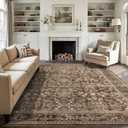 vivorug 5x7 Area Rugs - Ultra-Thin Washable Rug with Non-Slip Backing, Ideal for Living Room, Bedroom, Dining Room Indoor - Vintage Floral, Easy Clean, Durable, Low Pile Rug Black