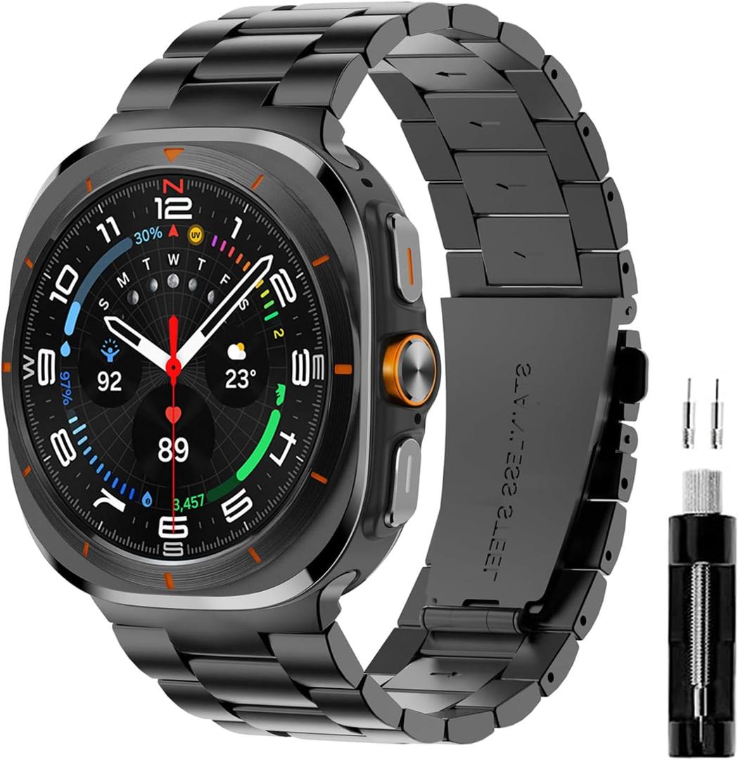 GOLDTOLUCK Compatible with Samsung Galaxy Watch 7 Band Ultra 47mm (2024) Men Women Milanese Mesh Magnetic Classy Elegant Casual Business Metal Stainless Steel (Galaxy Ultra 47mm, Black)