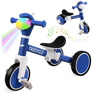 Toddler Balance Bike with Light & Music, Tricycle for Toddlers 1-5 Year Olds, Toddler Tricycle for Boys Girls, Kids Bicycle with Removable Pedal, Birthday Gifts for 1 2 3 4 5 Year (Blue)