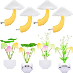 Riakrum 8 Pcs Mushroom Night Light 7 Color Changing Mushroom Lights LED Lamp Plug into Wall Sensor Cute Plant Night Lights for Bedroom, Bathroom, Stairs, Toilet, Hallway, Kitchen