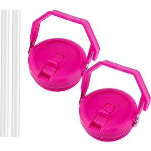 2 Pack 40 oz Tumbler Flip Straw Lid Replacement Fit for 40 oz Stanley Quencher, Leak Proof,Handle On Top,Reusable Tumbler Cover Compatible with 40oz Stanley Quencher (Rose Red)