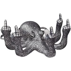 2 x Luminous Gesture Octopus with Mother of Pearl,Octopus Statue,Ocean Fluorescence for Garden Indoor Outdoor Home Decoration,Resin Figurine Sculpture Garden Decor Ornaments (Black)