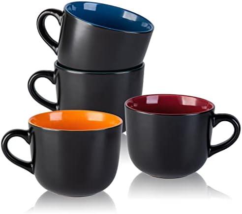 AmorArc 24 oz Soup Mugs with Handles, Jumbo Ceramic Bowls Mugs Set with handles for Coffee Cereal Cappuccino Snacks, Microwave&Dishwasher safe Soup Cups for Meal-Multicolor, Pack of 6 