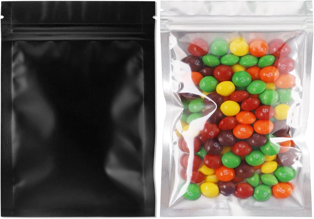 100 Pack Smell Proof Bags 4 x 6 Inch Resealable Mylar Bags Foil Pouch Flat Bag with Clear Window Black