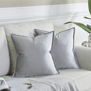 GIGIZAZA Silver Grey Velvet Decorative Throw Pillow Covers 20x20 Square Couch Sofa Pillow Covers Pack of 2