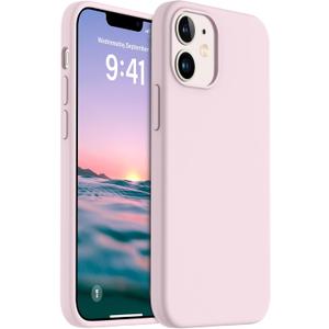AOTESIER Shockproof Designed for iPhone 12 Mini Case, Food Grade Liquid Silicone Phone Case with [Soft Anti-Scratch Microfiber Lining] Drop Protection 5.4 inch Slim Thin Cover, Ice Pink