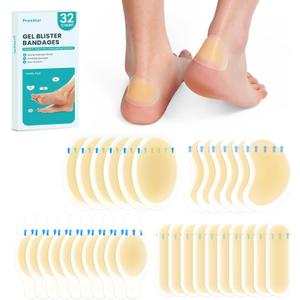 Hydrocolloid Gel Blister Bandages Pads - (Variety Pack) Promifun 32ct Waterproof Adhesive Blisters Bandages - Blister Pads for Heel, Foot, Toe, Feet - Gel Blister Chshions for Prevention & Recovery