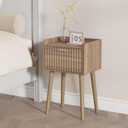 LAATOOREE Small Nightstand Set of 2, Side End Table with Fluted Door, Bedside Table with Solid Wood Legs, Mid-Century, for Bedroom, Small Beds