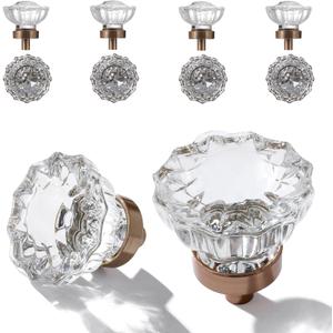 8 Pack Crystal Drawer Knobs Cabinet Knob Antique Drawer Pulls, Kitchens Closet Dresser Drawers Cupboard Wardrobe Vintage Pull, Clear Crystals Champagne Bronze Base Pack