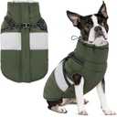 SUNFURA Dog Winter Coat, Waterproof Dog Coat Jacket with Harness for Medium Dogs Boys Girls, Reflective Fleece Lined Pet Snow Jacket Sweaters for Pug, Jack Russel, Boston Terrier, Army Green M