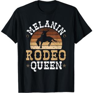 Melanin Rodeo Queen Bronc Rides African American Cowgirl T-Shirt 2XL