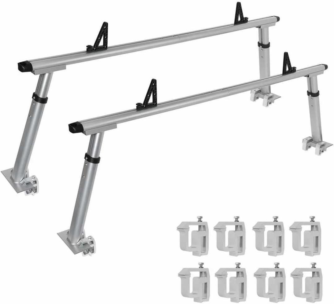 Non-Drilling Aluminum Truck Rack, Heavy Duty Width and Height Extendable Truck Bed Ladder Rack, Fit for Max 66" Wide Truck Bed, 600 lb. Capacity