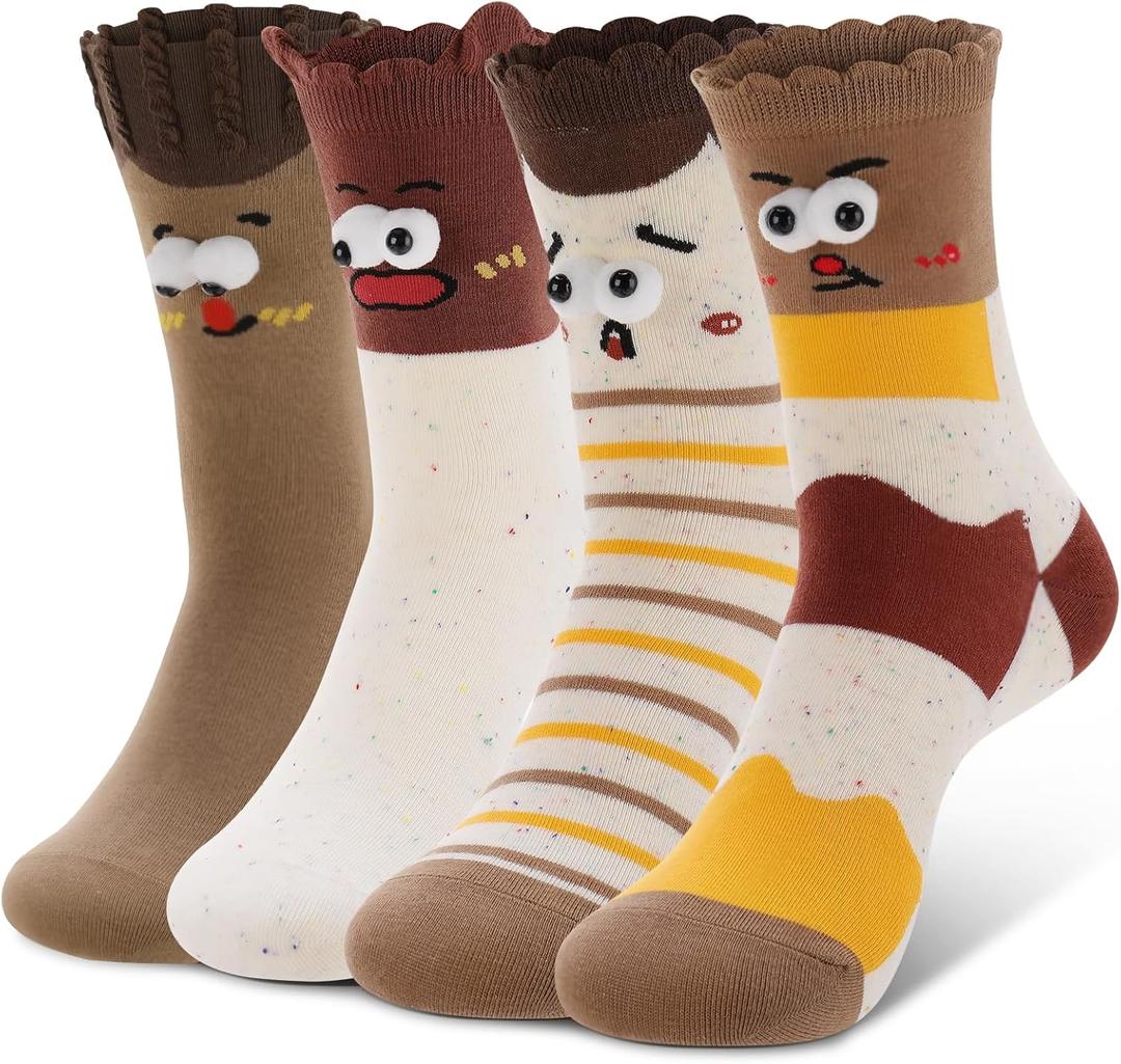 Novelty Fun Crew Socks for Women Colorful Crazy Socks for Women Girls Gifts (4 Pairs Expression)