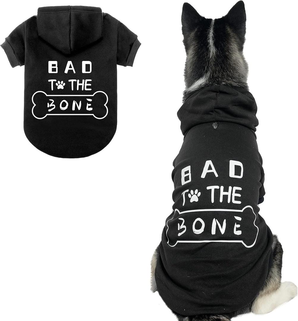Dog Hoodies Bad The Bone Printed - Cold Protective Winter Coats Warm Puppy Pet Dog Clothes Black Color Extra Large