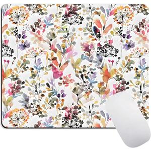 Watercolo Flowers Mouse Pad, Floral Patterns Mousepad for Desk. Premium-Textured Mouse Mat, Non-Slip Rubber Base Mousepad for Laptop, Computer & Pc
