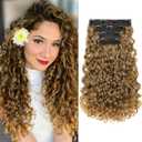 REECHO Clip in Hair Extensions - 4PCS 18" GoGo Curly Hair Extensions 100% Super Protein Hairpieces with Invisible Lace Weft Silky Soft Natural Look for Women - Mocha Foil with Lighter Ends