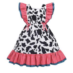 IDOPIP Toddler Baby Girls Cow Plaid Strawberry Rainbow Tutu Dress Summer Sleeveless Princess Birthday Party Dresses Clothes Size 110