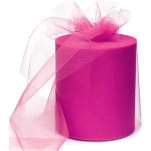 6" x 200 Yards Fuchsia Tulle Fabric Rolls, Hot Pink Spool Tulle Ribbon for DIY Tutu Skirt Wedding Decoration Baby Shower Birthday Party Backdrop Gift Wrapping Bow Craft Supplies