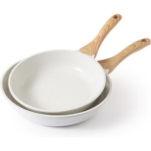 SENSARTE Nonstick Frying Pan Skillets, White Ceramic Coating Omelette Pans, Healthy Cookware Chef's Pan, Free of Intentionally Added PTFE & PFAS (10+12 Inch)
