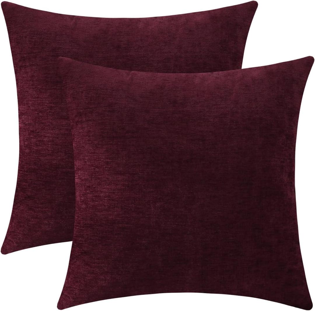 Jeneoo Burgundy Red Decorative Throw Pillow Covers Soft Chenille Comfy Square Couch Cushion Cases for Living Room Sofa Decor (Set of 2, 16 x 16 Inches)