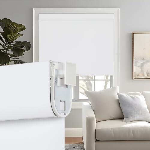 Persilux No Drill No Tools 100% Blackout Blinds for Windows, Free-Stop Cordless Roller Shades Thermal Insulated UV Protection Roller Blinds for Home Bedroom Easy to Install (White, 58" W x 72" H)