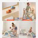 VEVOR Pikler Triangle Set, 9-in-1 Toddler Climbing Toys Indoor, with 2 Wooden Cars, Cushion, Triangle, Arch, and Ramp, 150 lbs Load, Foldable Montessori Climbing Set for Toddlers and Kids, Blue, 76.8 x 23.5 x 29.3 in