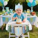DCJHFJ Baby 1st Birthday Party Decorations for Handmade Tassel Garland Highchair Banner with One Cake Topper Blue Crown Hat