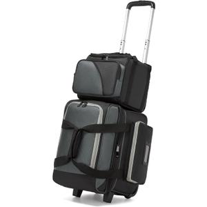 2 Ball Bowling Bags with Wheels, Roller Bowling Bag with Separate Shoe Compartment and Retractable Handle, 1 Ball Bowling Roller Bag + 1 Ball Color Matching Add On ToteGrey