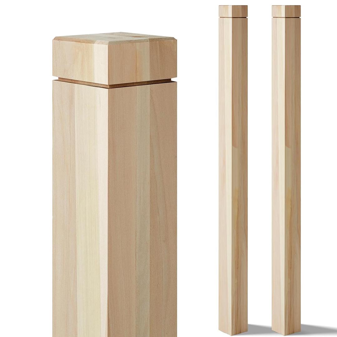 CroBlissful 2 Pcs 3" x 3" x 48" Solid Poplar Stair Newel Post with a Single Groove Notched Newel Wood Balusters for Staircase Interior Railing Newels for Stair Handrails