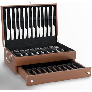 Premium Flatware Chest For 12+ Sets | Anti Tarnish Silverware Storage For Full Sets | Wooden Silver ware Box Storage | (Flat ware Not Included)